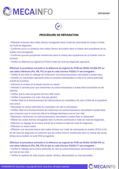 Procédure de réparation