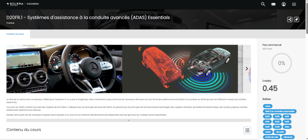 Cours des systèmes d'assistance a la conduite avancés (ADAS) Essentials